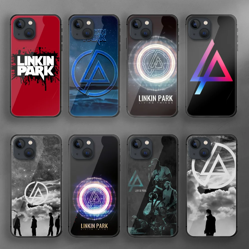 

L-Linkin Rock Park Band Tempered Glass Phone Case Cover For Iphone 7 8 11 12 13 14 Pro Max Plus Mini 6s X XS XR SE Black