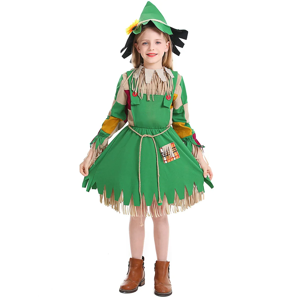 

Sunflower Scarecrow Costume Kids Pumpkin Patch Halloween Straw Cosplay Costumes For Women Girls Carnival Fancy Dress Up Suits