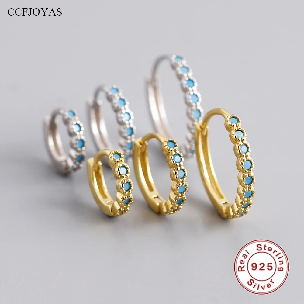 

CCFJOYAS 6mm/8mm/11mm 925 Sterling Silver Turquoise Hoop Earrings for Women European and American Simple INS Round Circle Earrin