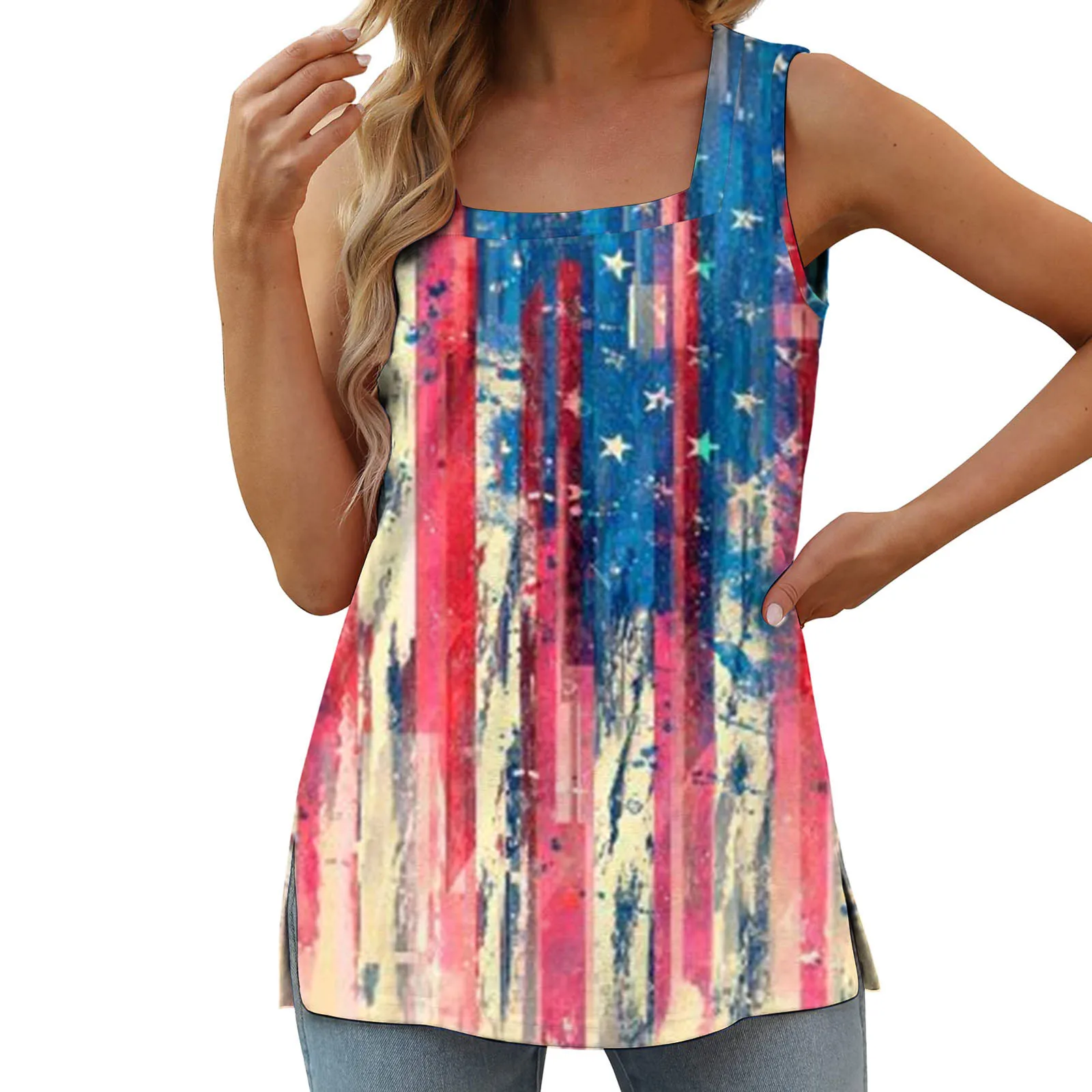 

Женская майка без рукавов, летняя Свободная Повседневная футболка с квадратным вырезом и длинным рукавом