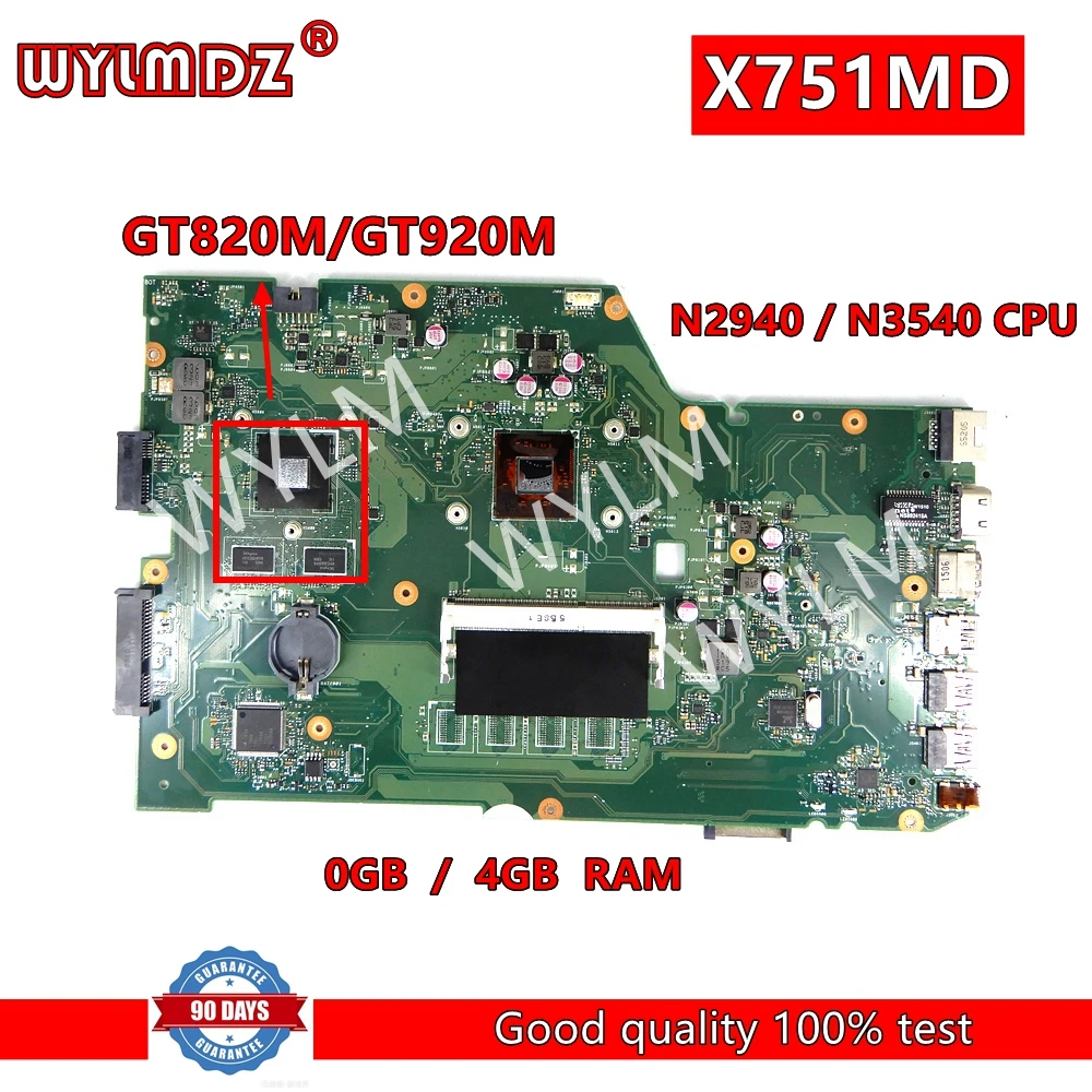 Материнская плата для ноутбука X751MD N2940/N3530/N3540 CPU GT920M/1G Материнская плата Asus K751M K751MA R752M R752MA X751MD X751MJ