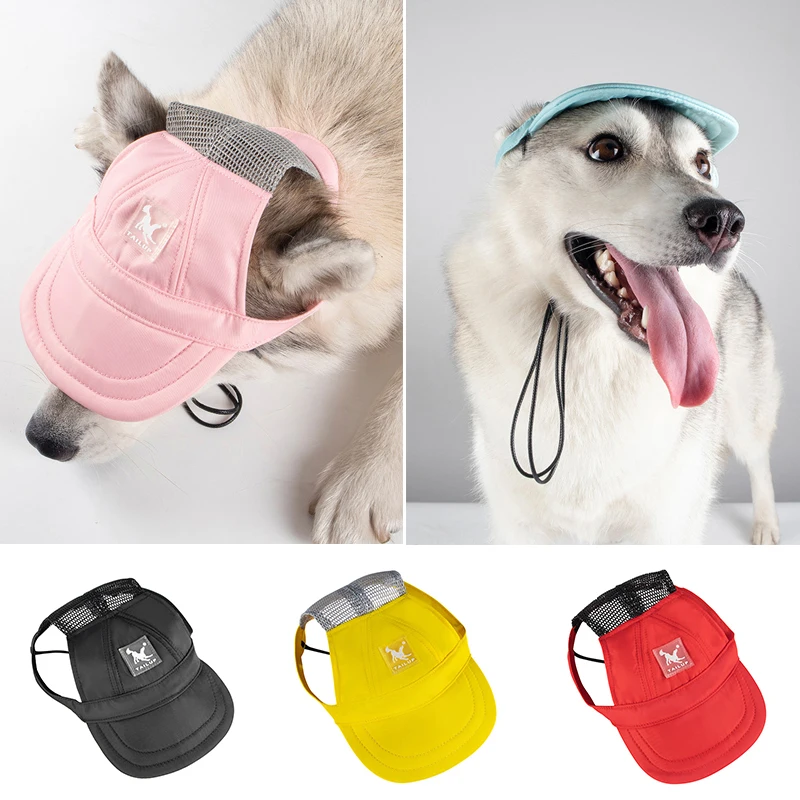 

Pet Breathable Baseball Cap Hat With Neck Strap Adjustable Soft Comfortable Ear Holes For Dogs Cats In Outdoor Sun Protection