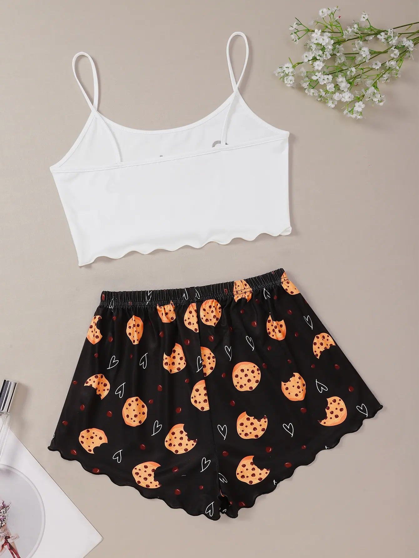 Cartoon Printed Pajamas Women's Suspender Cami Short Underwear Nightdress Set Stylish Sexy Home Women's Underwear Nightdress Set