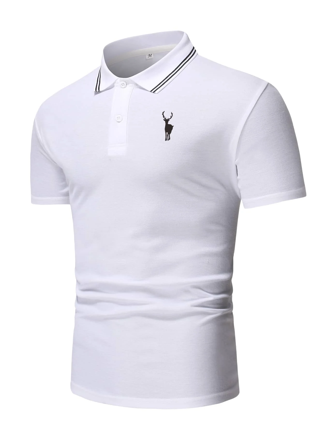 

Business casual men's polo shirt white contrast color short-sleeved printed button 2022 summer new British style top