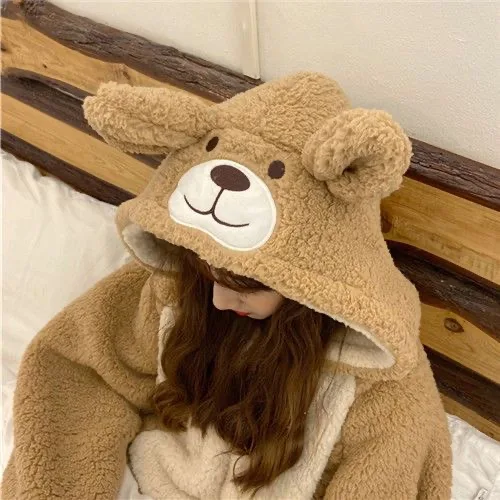 

Bear Bunny Hooded Onesies Women Kigurumi Pajamas Cute Pijama Winter Warm Sleepwear Kawaii Female Nightwear Pyjamas Jumpsuit