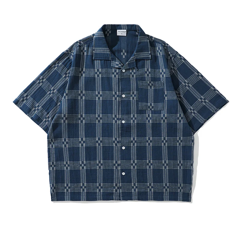 

Streetwear Men Fashion Oversize Loose Casual Short Sleeve Vintage Plaid Shirts Male Hip Hop Blouses