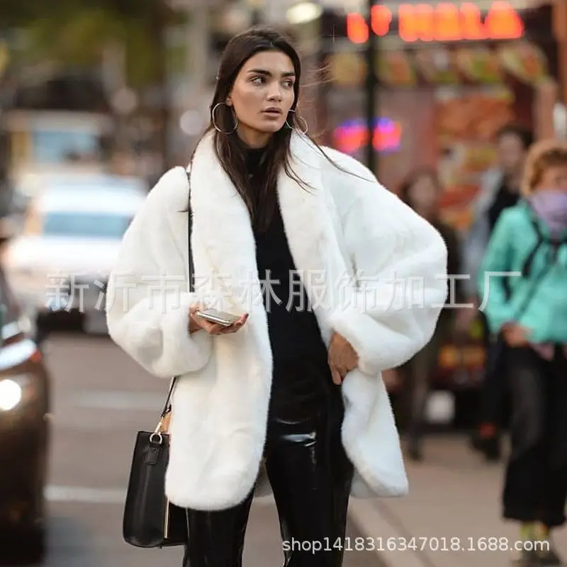 Women's Imitation Fur Coat Autumn and Winter Long Warm White Fur Fur Mink Coat for Women