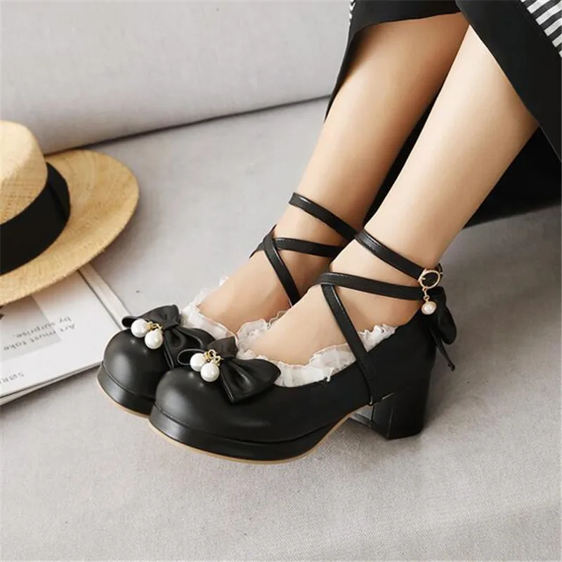 Туфли женские на танкетке милая обувь для косплея в стиле панк/готика с пряжкой