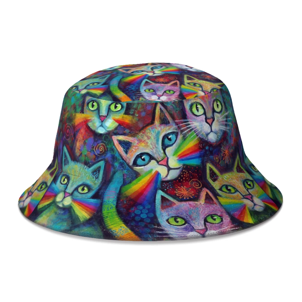 

2022 New Summer Magicats Psychedelic Cat Bucket Hat for Unisex Streetwear Foldable Bob Fisherman Hat Girls Boys Panama Gorros