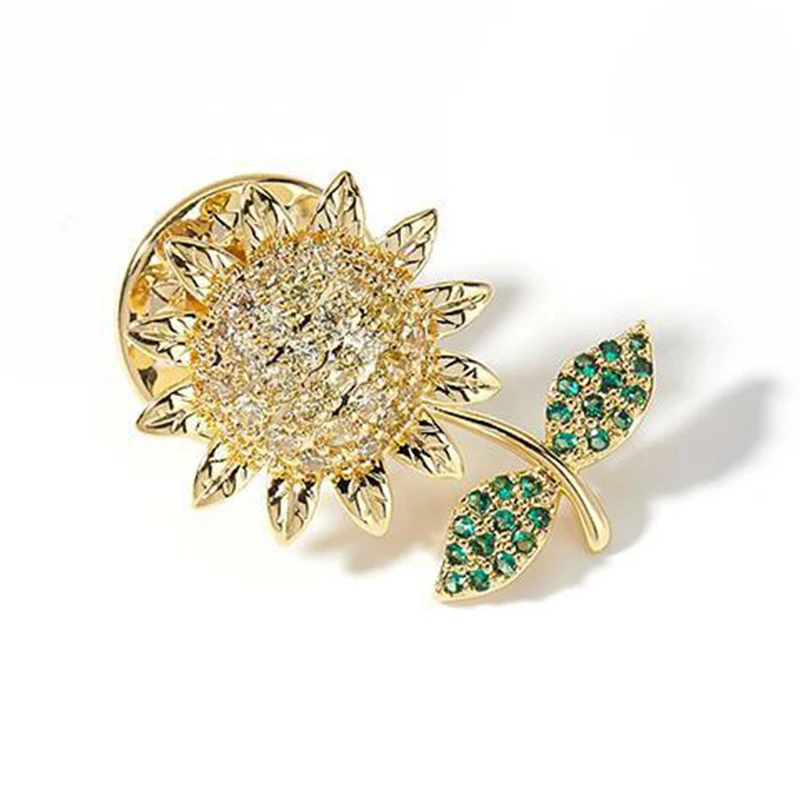 

Trendy Shiny Rhinestone Sunflower Brooches Anti-light Buckle Brooch Fixed Cloth Small Pin Neckline Decoration Summer Accessories
