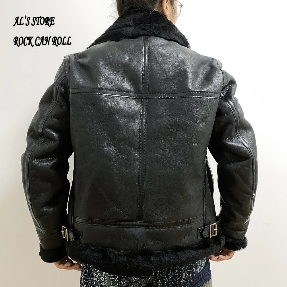 

CDB3-2 European US Size High Quality Super Warm Genuine Sheep Leather Coat Mens Big B3 Shearling Bomber Merino Fur Jacket