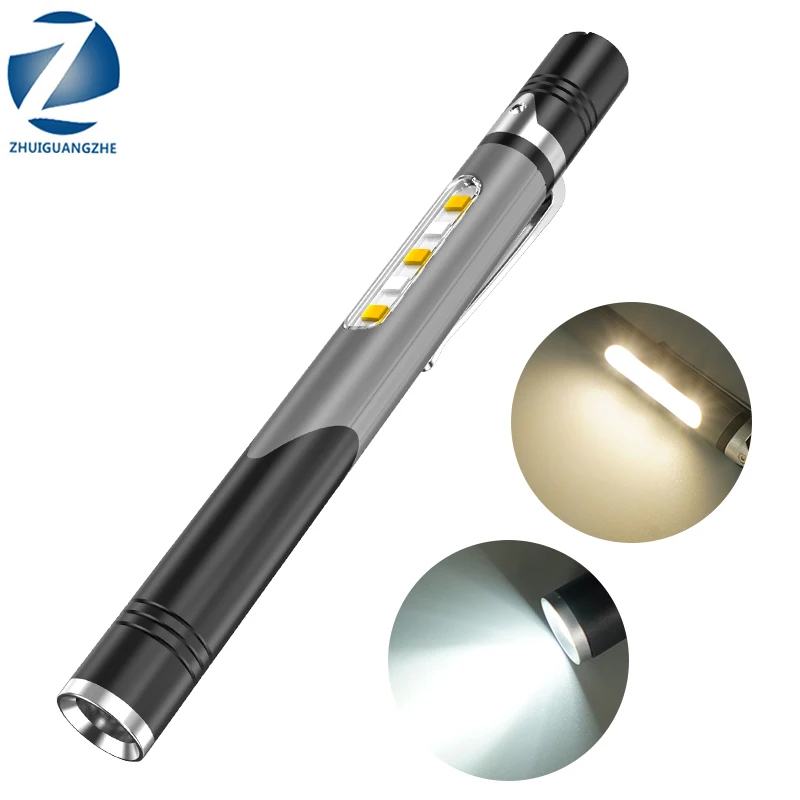Mini Led Flashlight Built in Battery For Night Walking Lamp Penholder Car Maintenance Work Torch Dentist Lighting Pen Light