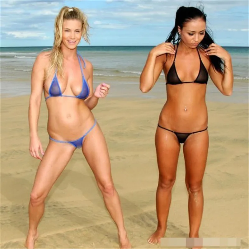 

new micro bikini set Sexy Solid color Transparent Lace up Thong swimwear women swimsuit bikinis biquini swimm suit monokini