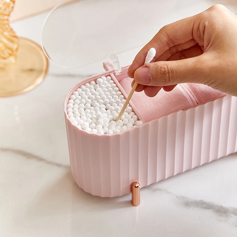 

Dust-proof Makeup Organizer Cosmetics Storage Box Desktop For Cotton Pads Swabs Beauty Egg Holder Box Bathroom Home Organization