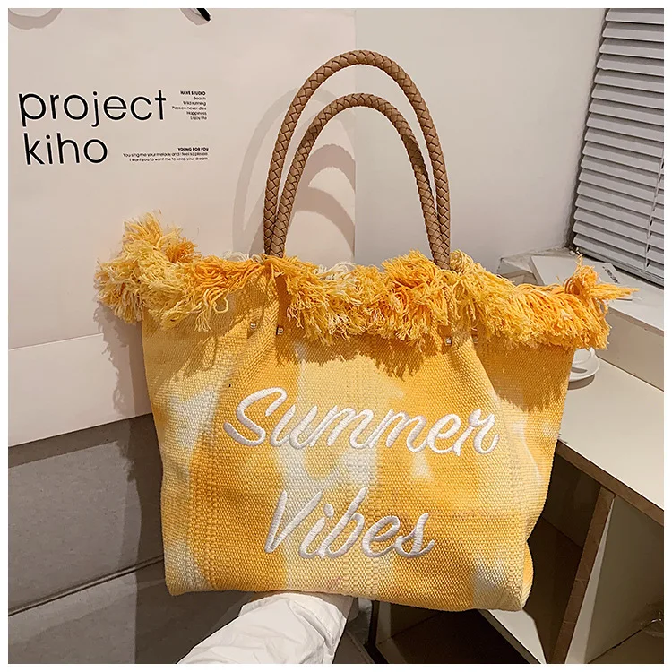 Handbag Woman Bag Design Tie Dye Color Travel Beach Tote Bag Tassel Letter Embroidery Fashion Large Capacity Shoulder Bags 2023
