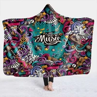 hooded blanket musical note doodle music hooded blanket adult colorful child sherpa fleece wearable blanket microfiber bedding