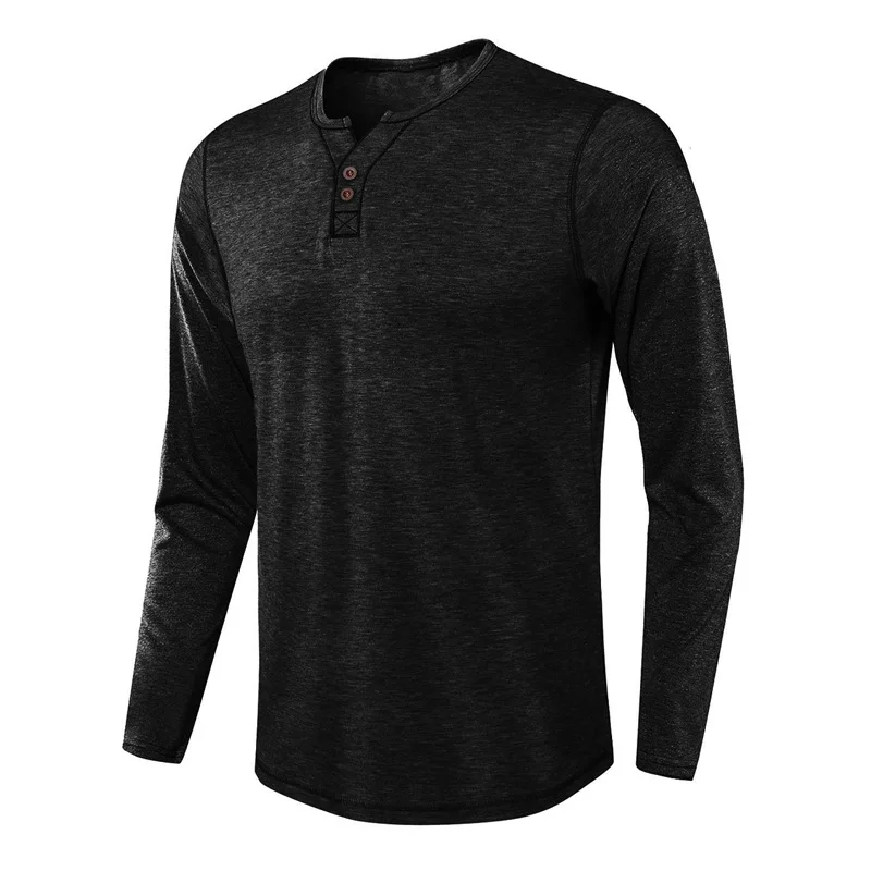 

High Quality Spring Autumn Men's Long Sleeve Shirt Cotton Casual Lightweight Button T-shirts Men Flex Material Fashion Tops