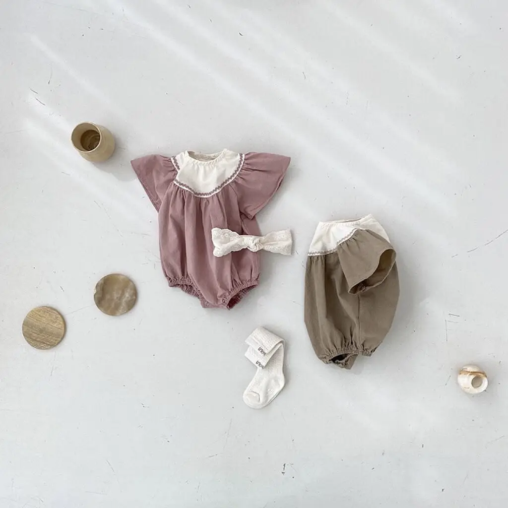 

New Summer Sweet Girl Infant Fly Sleeve Bodysuit Newborn Boy Simple Thin Loose Onesie Toddler Cotton Fashion Onesie Baby Costume