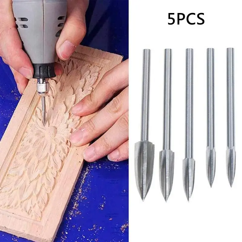 5Pcs/Set Engraving Drill Bit Precise Tool Cutting Knife Carbide Carving Cutters Wood Chisel Woodworking Inserts Cutter Root Tool
