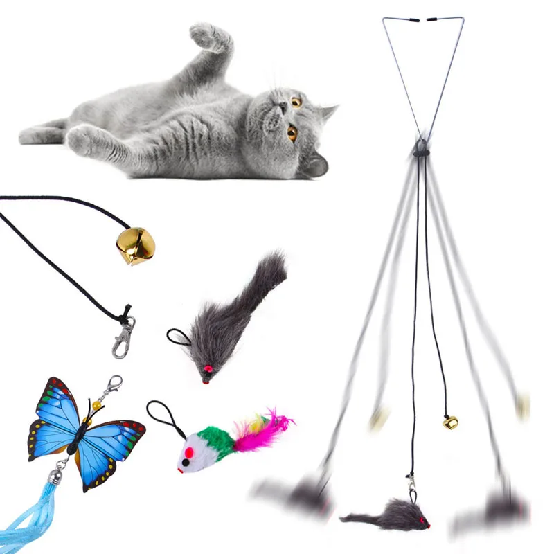 

Cat Toys Hanging Plush Mouse Colorful Feather With Bell Cat Toy Retractable Elastic Rope Kitten Playing Interaction Pet Supplies