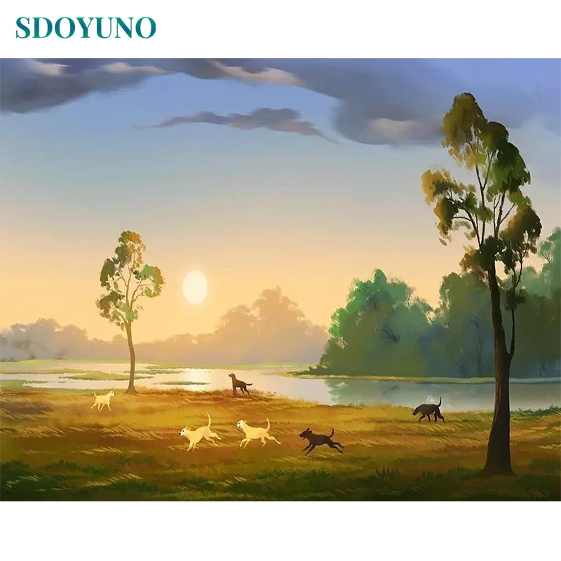 

SDOYUNO Interior Painting by numbers Frameless Canvas painting Scenery Coloring by numbers Adults crafts Home decor