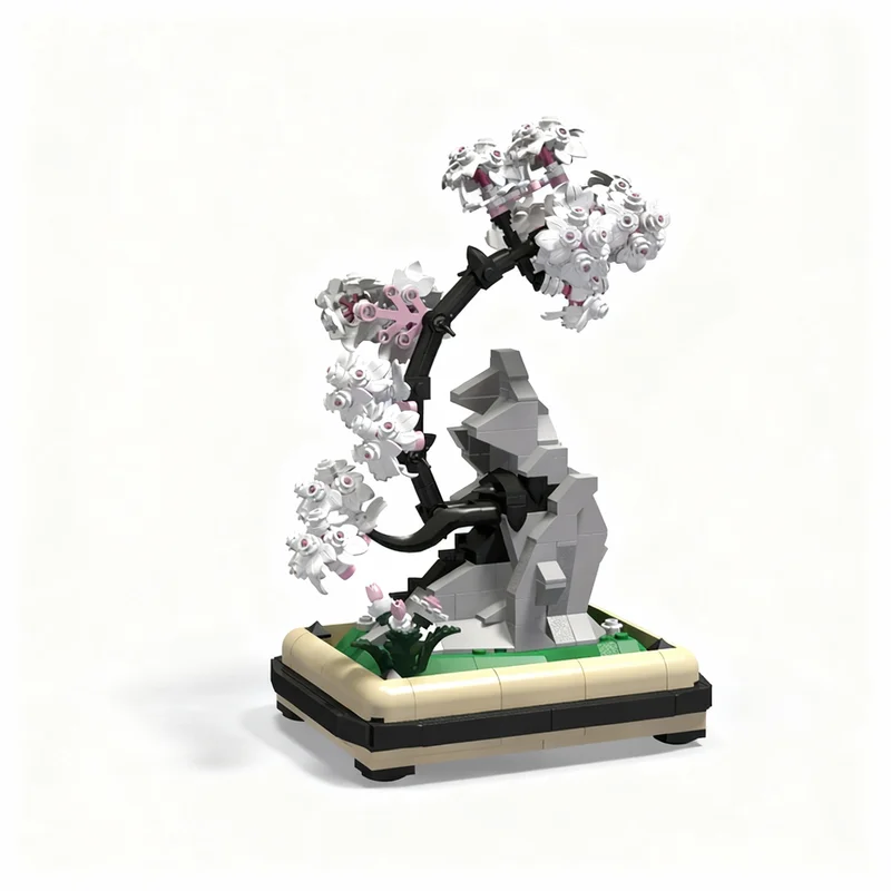 524 детали MOC Botanicals Sakura Black Bonsai A Rock, конструктор, развивающая игрушка, идея для подарка на Рождество, DIY, строительные блоки (art.: 3920d7afeef8a) - 3920d7afeef8a