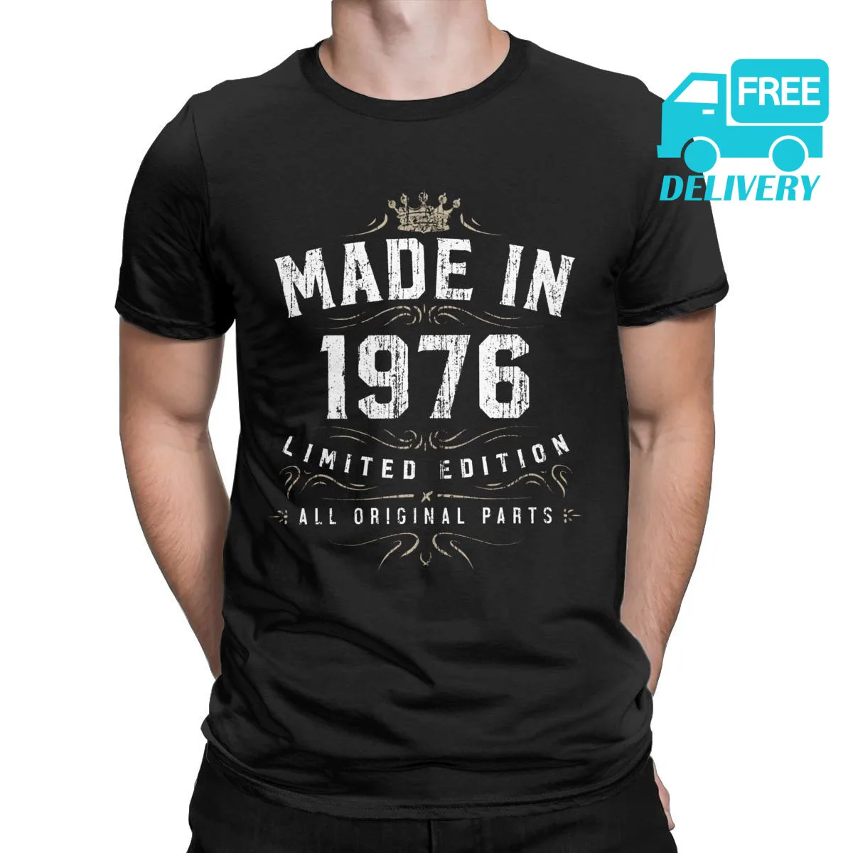 

T Shirt Design Made In 1976 - All Original Parts Birthday 1976 Limited Edition T-Shirt Male Round Collar Short Sleeve Tee Shirt