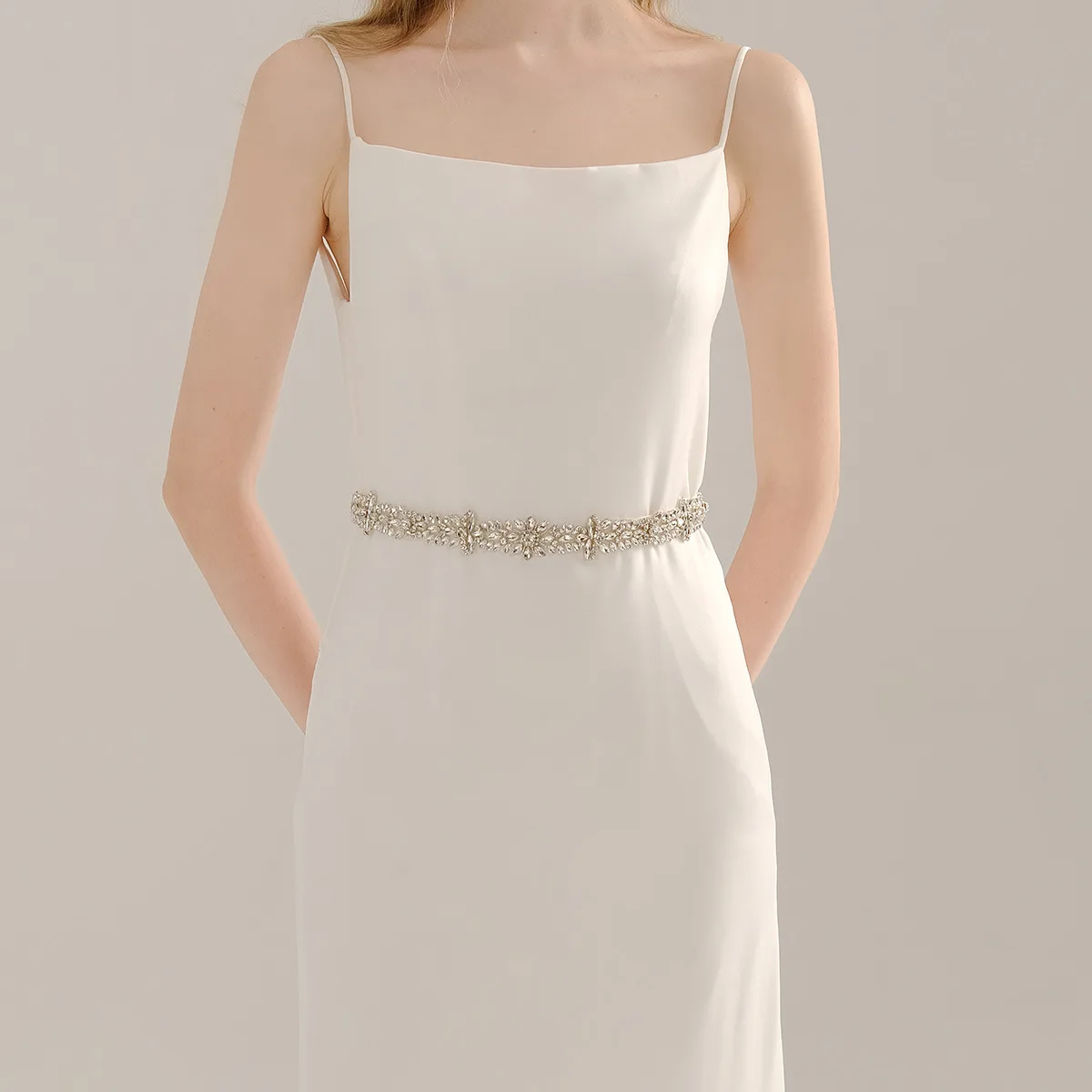 White New Bridal Belt All-match Wedding Dress Prom Waist Decoration High-quality Hand-sewn Glass Belt WS-J224S