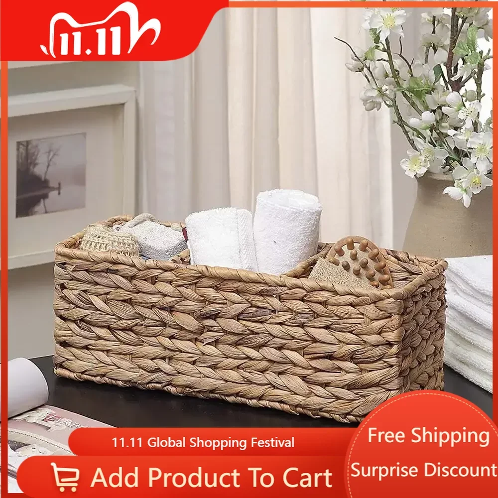 

Free Shipping Woven Water Hyacinth Tank Basket, Natural， storage box