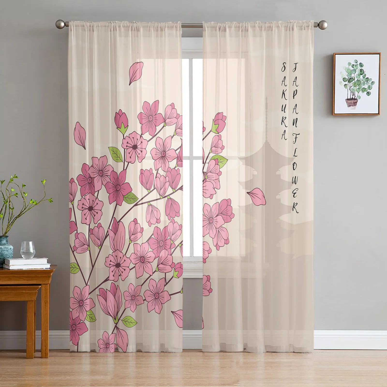 

Шторы из японского тюля с цветами вишни, прозрачные оконные занавески из вуали для гостиной, спальни, декоративные драпировки