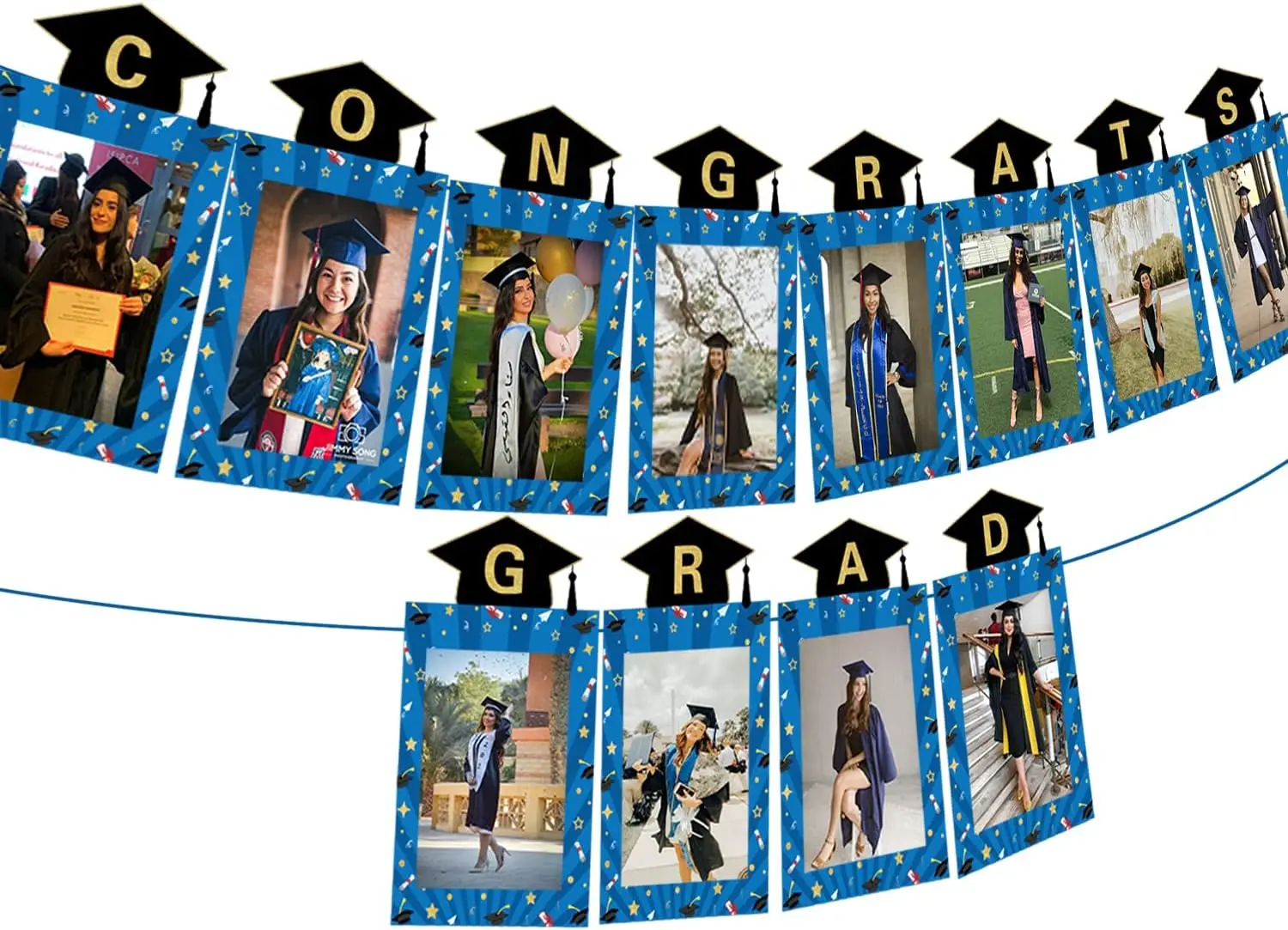 

JOLLYBOOM Graduation Photo Banner Blue Congrats Grad Class of 2023 Party Decor Bunting Banner for High School College University
