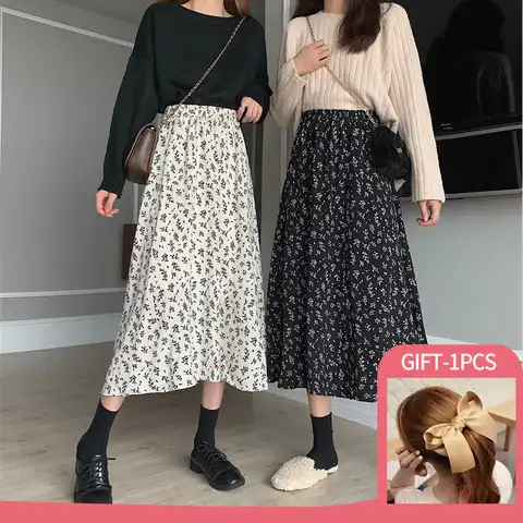 Fashion Summer Long Fairy Skirt Print A-line High-Waist Skirt Streetwear Women Clothing y2k Clothes Vintage Floral Women Skirts