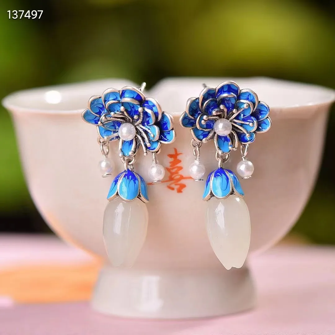 Женские серьги из серебра 100% пробы с мозаикой цветов магнолии