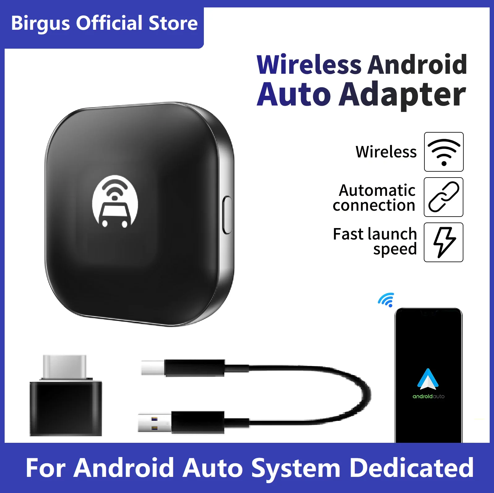 

2023 Original Birgus Wireless Android Phone Bluetooth Connection Wired Android Car Adapter For Audi Mercedes Benz Chevrolet Hond