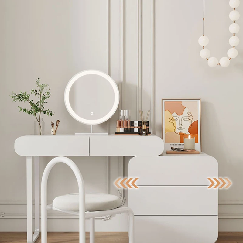 

Luxury Minimalist Storage Cabinet Makeup Nordic Chair Desk White Dresser Led Mirror Tocador Mueble Nordic Furniture LJ50DT