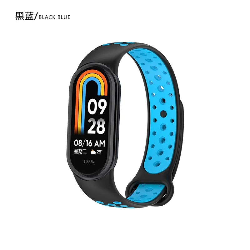 Фото Силиконовый ремешок для Xiaomi Mi Band 8 9, дышащий аксессуар для умных часов, браслет-браслет для Mi Band 8, сменный ремень Correa №4