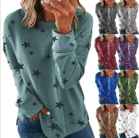 women fashion autumn round neck star print shirt casual long sleeve tunic t shirts blouse xs 5xl