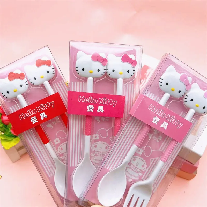 My Melody Sanrio Hello Kitty Детская посуда Студенческая портативная вилка Ложка для супа