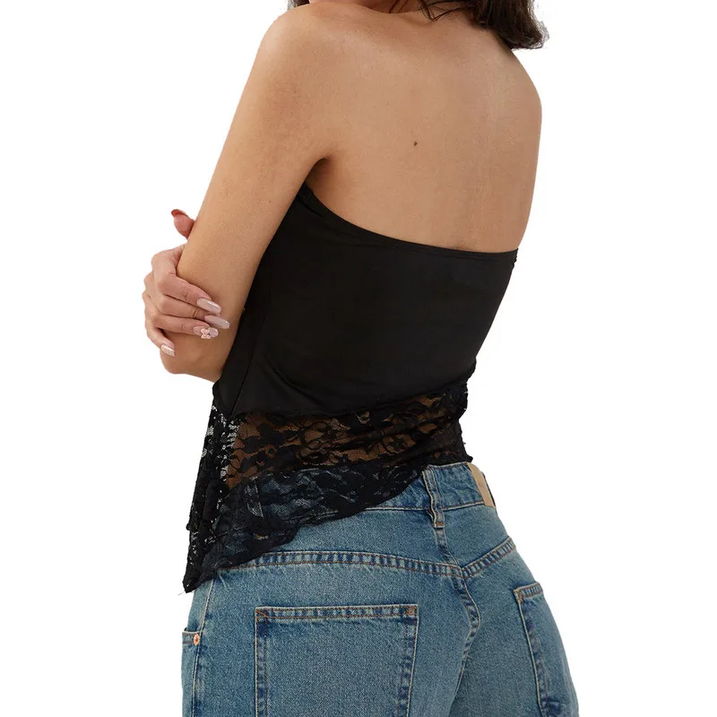 Женские узкие топы на бретелях летняя одежда черные топы-бандо без рукавов с