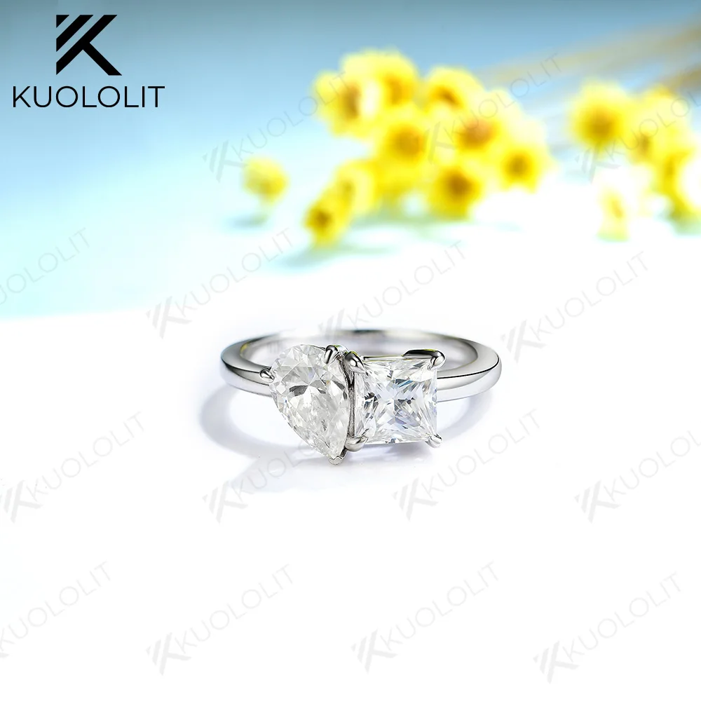 

Kuolit 2CT кольца с муассанитом для женщин Soild 18K 14K 10K серебряное Белое золото принцесса с грушевой огранкой для помолвки свадьбы