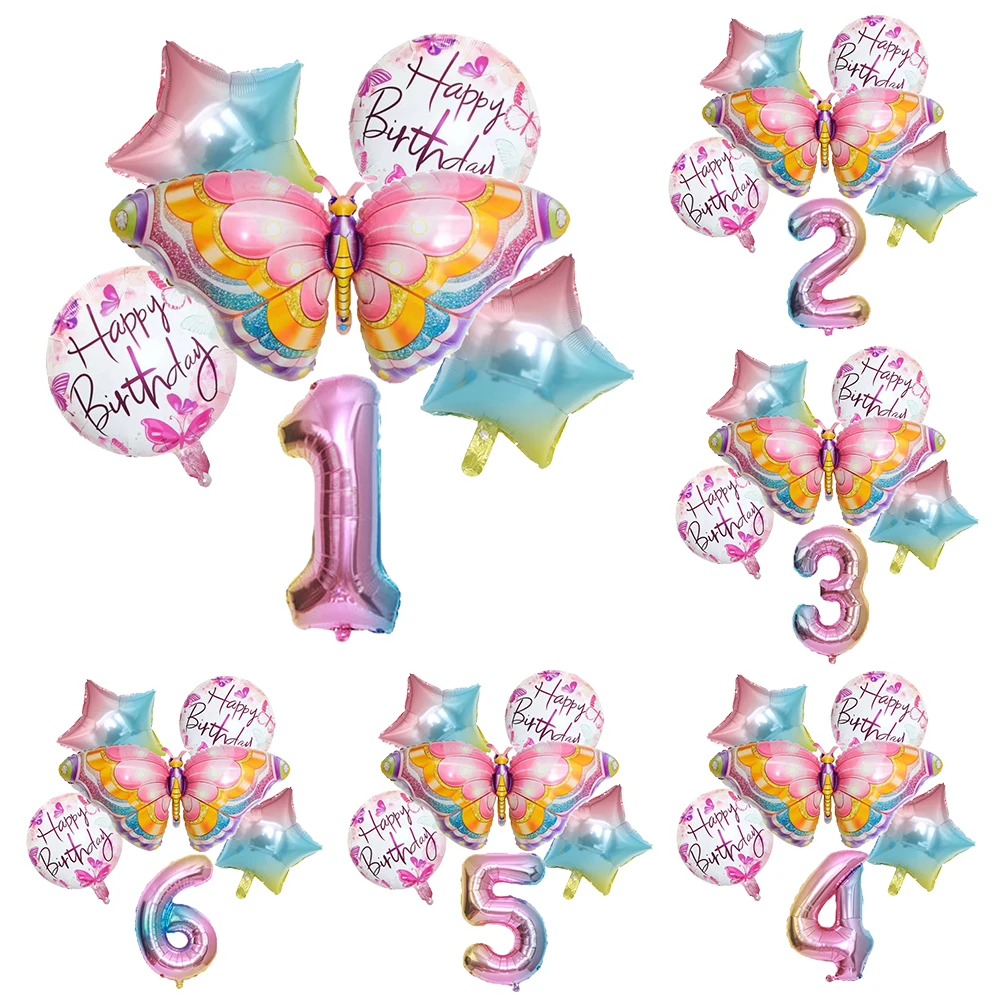 

6Pcs Retro Large Butterfly Balloons Set Colorful Butterfly Birthday Party Aluminum Foil Balloon Wedding Baby Shower Decorations