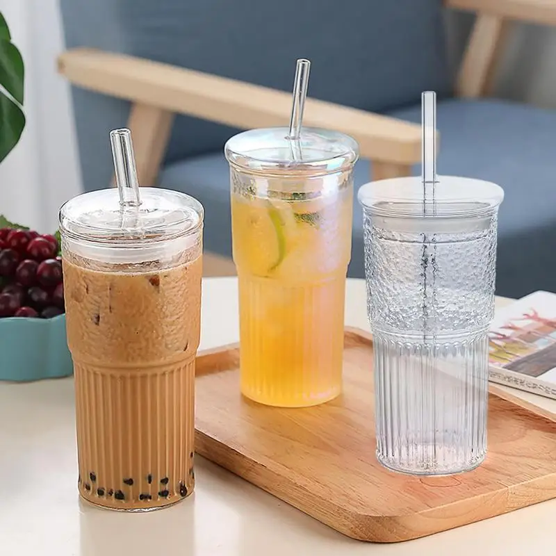 

Elegant Iced Coffee Glasses Convenient Tumblar Cup With Lids And Straws Multipurpose Drinking Cups For Tea Juice Drinkware Tools