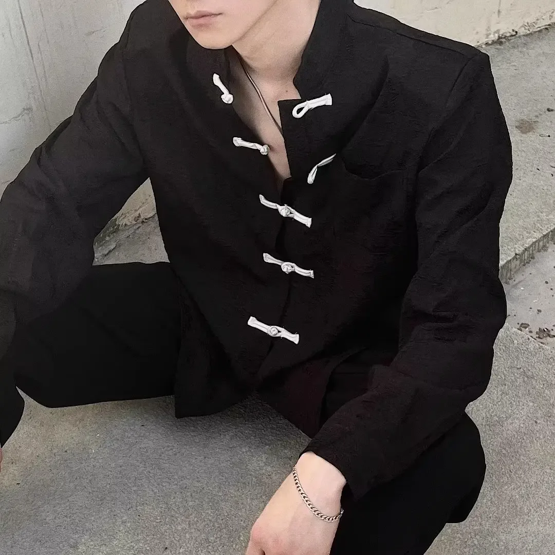 Мужская рубашка-рубашка в традиционном китайском стиле с воротником-стойкой и