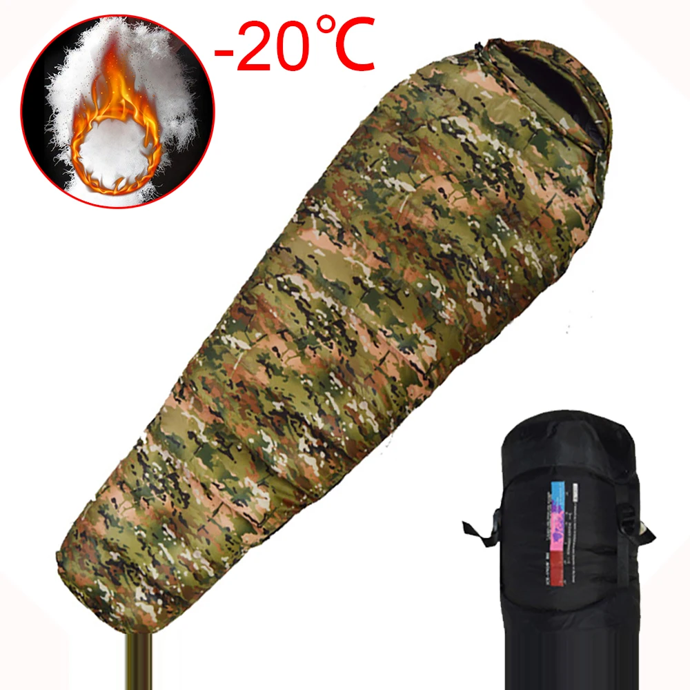 

Very Warm White Duck Down Filled Adult Mummy Style Sleeping Bag Fit for Winter Therma 3 Kinds of Thickness Travel Camping