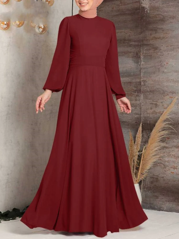

Muslim Dress Women 2023 Spring and Autumn New Style Elegant Solid Color Long Sleeved Robe Festival Party Fashion Clothing