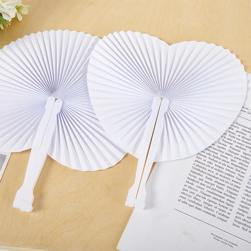 

1Pc White Folding Paper Fans Heart Shaped Assortment Hand Fan for DIY Wedding Favor Party Bag Filler