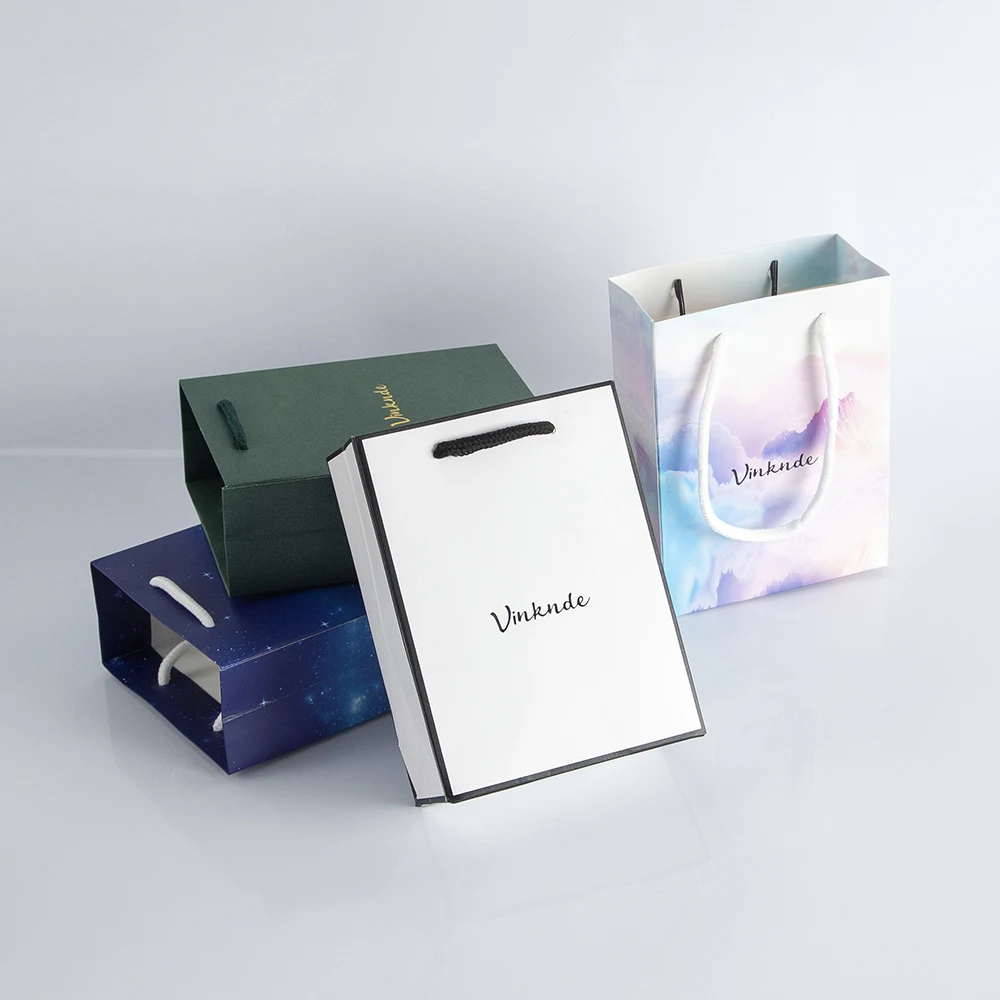 Bulk Small Business Paper Tote Bags 12x5.7x16cm Small Size Custom Logo Shopping Birthday Wedding Gift Storage Bags with Handles