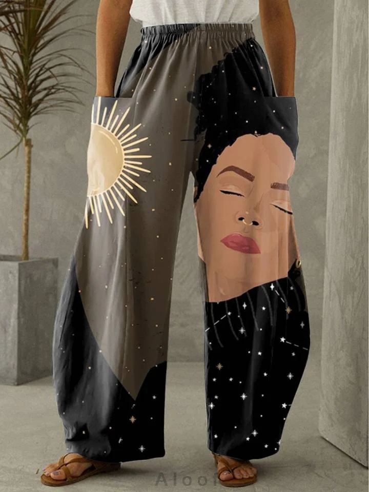 

3D new design art abstract loose pants loose women's elastic waist retro lantern pants oversized girls' pants