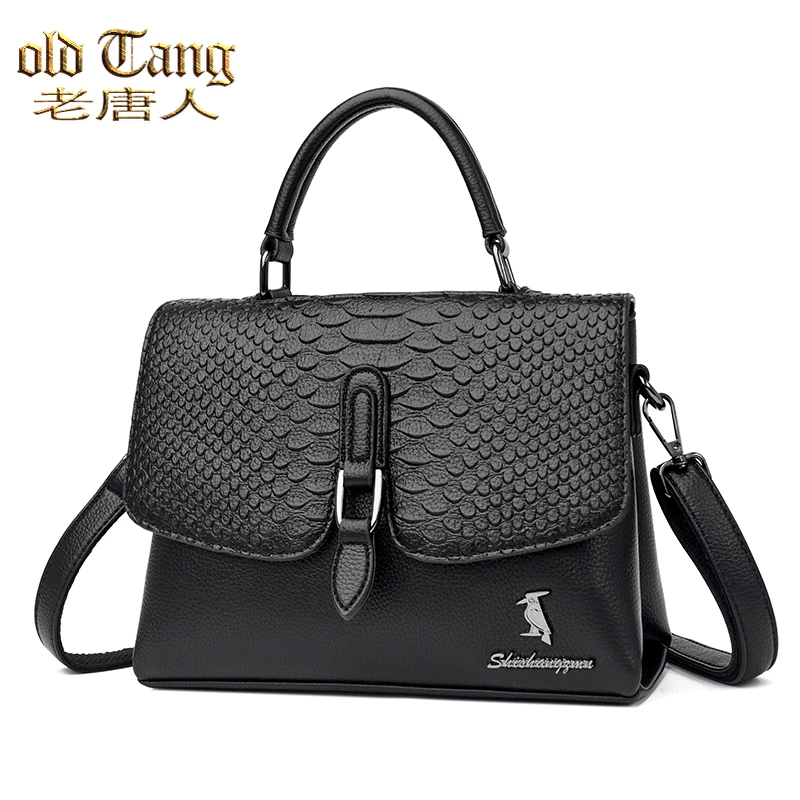 

High Quality Leather Leisure Shoulder Bags for Women 2021 Ladies Luxury Snake Pattern Handbag Crossbody Flap Bag Sac De Messager