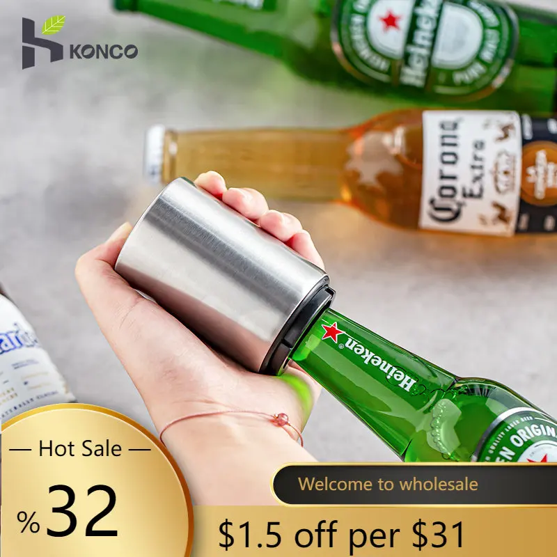 

Automatic Beer Bottle Opener Magnet Beer Opener Stainless Steel Push Down Opener Wine Beer Soda Cap Opener Kitchen Accessories